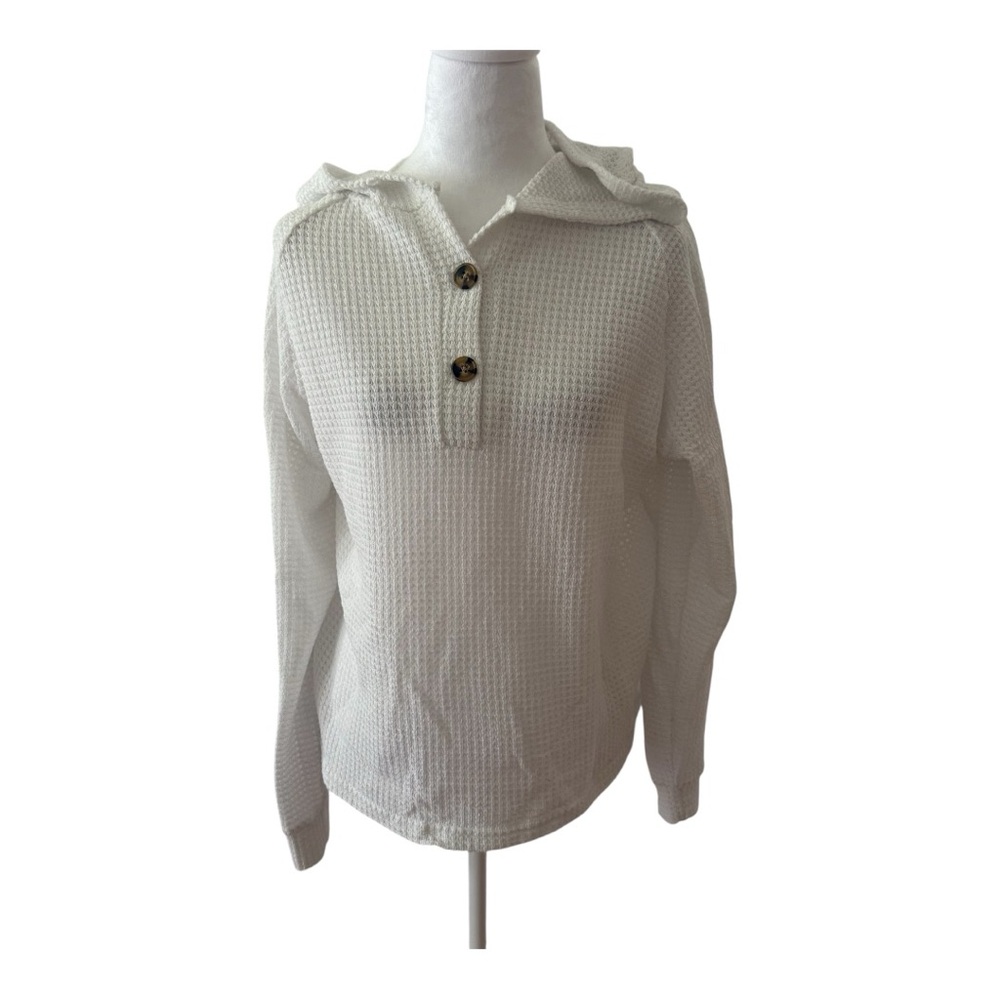 White Henley Sweatshirt with Fine Knit Texture